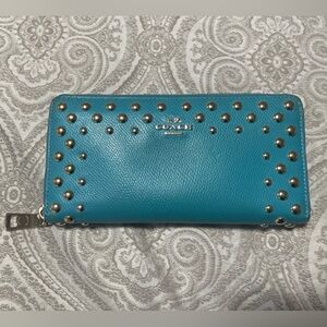 Coach blue studded long wallet